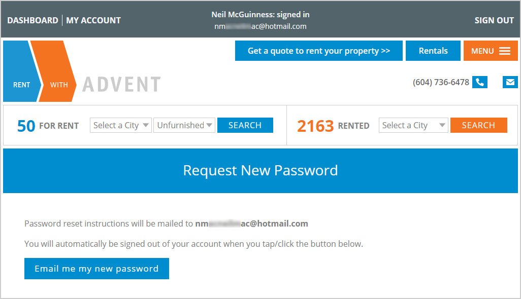 Request New Password - Signed In - Step 3