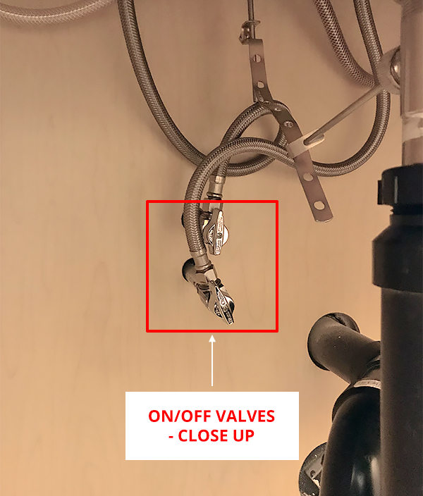 Sink ON/OFF Valves Location - Close-up.