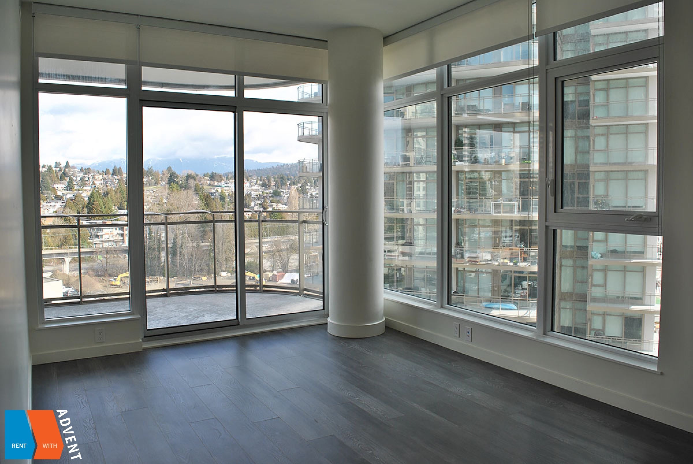 11th Floor Mountain View 1 Bed & Den Apartment For Rent at Etoile in Brentwood, Burnaby. 1103 - 5311 Goring Street, Burnaby, BC, Canada.