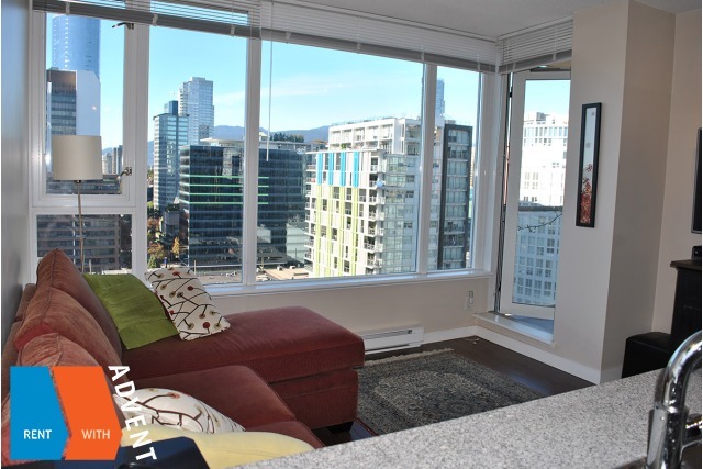 Modern 22nd Floor City View Unfurnished 1 Bedroom & Den Apartment For Rent at Miro in Yaletown. 2210 - 1001 Richards Street, Vancouver, BC, Canada.