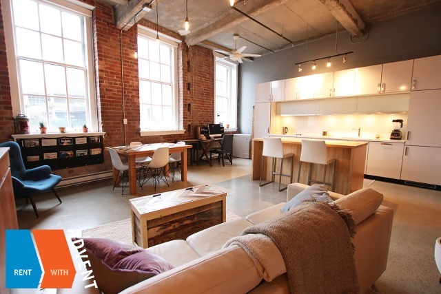 Funky Industrial Style 2 Bedroom Loft Rental at The Crane Building in Downtown Vancouver. 211 - 546 Beatty Street, Vancouver, BC, Canada.