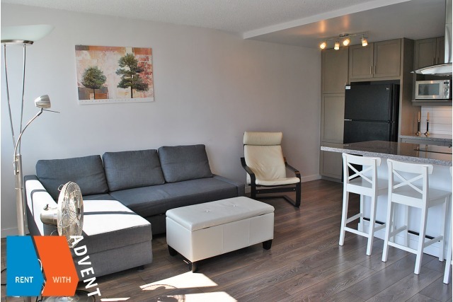 Bright & Spacious 9th Floor 1 Bedroom Unfurnished Apartment Rental at The Sandpiper in The West End. 905 - 1740 Comox Street, Vancouver, BC, Canada.