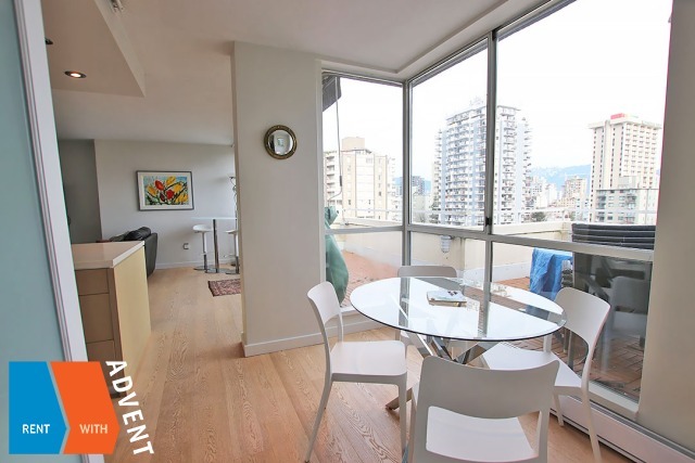 Fully Furnished Ocean and City View 1 Bed Penthouse Rental at Martinique in Vancouver's West End. 1301 - 1100 Harwood Street, Vancouver, BC, Canada.