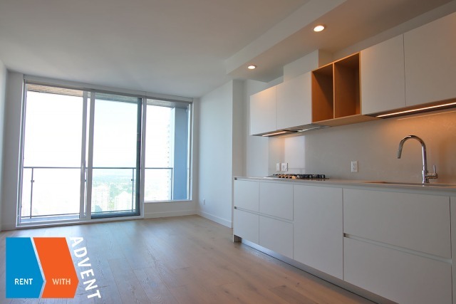 Luxury 35th Floor City & Mountain View 1 Bed & Flex Apartment Rental at Station Square in Metrotown. 3506 - 6000 McKay Avenue, Burnaby, BC, Canada.